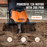 12 Amp Electric Tiller 18in Tilling Width 3.94in Tilling Depth Corded Cultivator with Steel Mn Tines for Garden Lawn Soil Digging